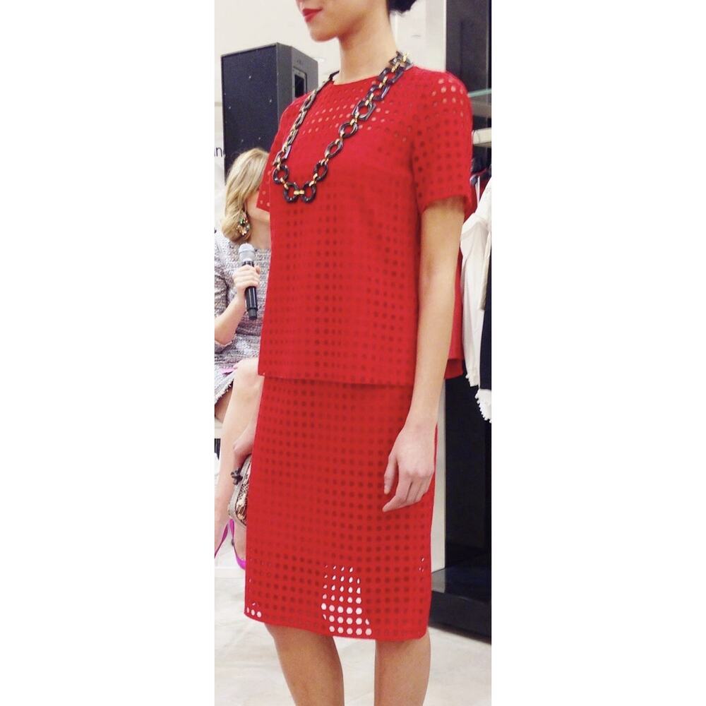 Akris Red Perforated Two-Piece Dress Set